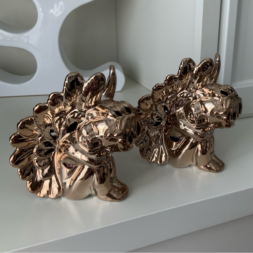 Vintage 2015 Y2K Angel Potpourri Holder Shelf Sitter Set Home Decor Gold Ceramic
